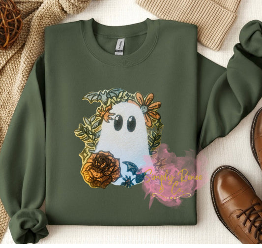 Sequin Floral Ghost Patch Sweatshirt