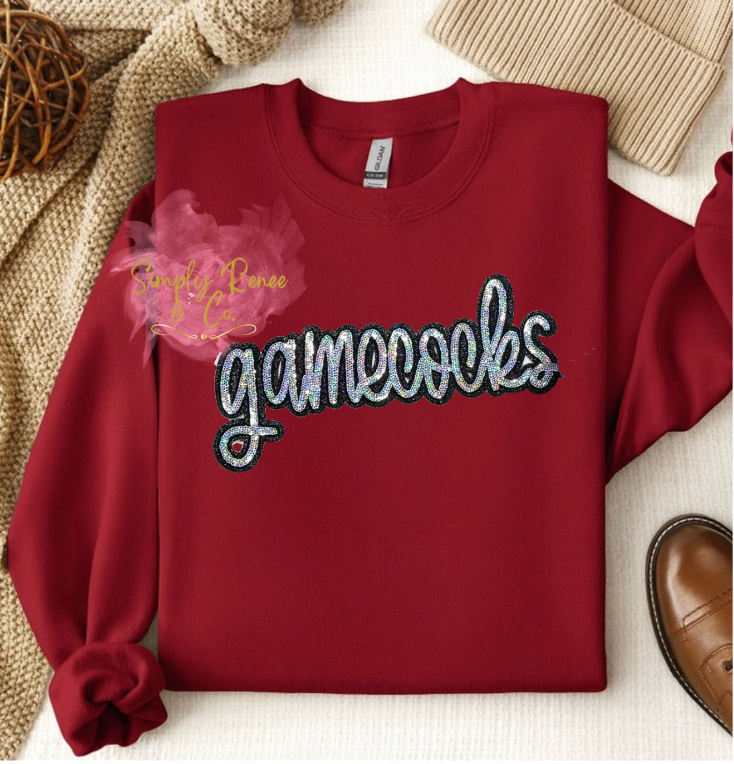 College Inspired Gamecock Mascot Sequin Sweatshirt