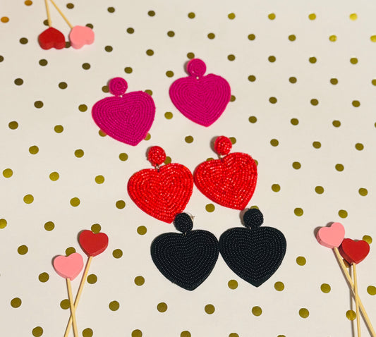 Seed Beaded Heart Earrings