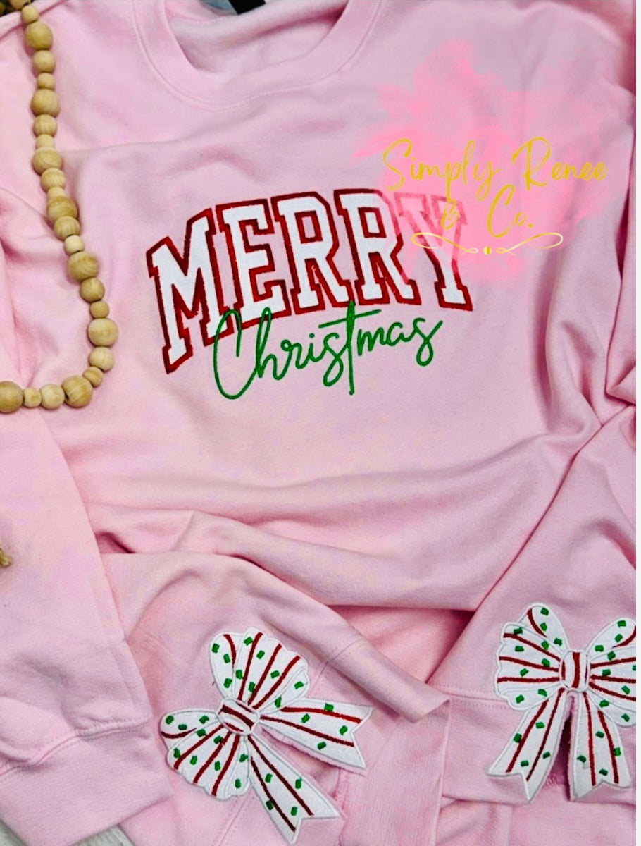 Merry Christmas Tree Cake Side Bow Sweatshirt