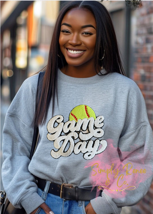 Softball Game Day Chenille Patch Sweatshirt
