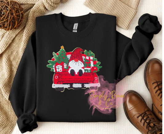 Gnome Christmas Tree Truck Chenille Patch Sweatshirt – Simply Renee & Co.