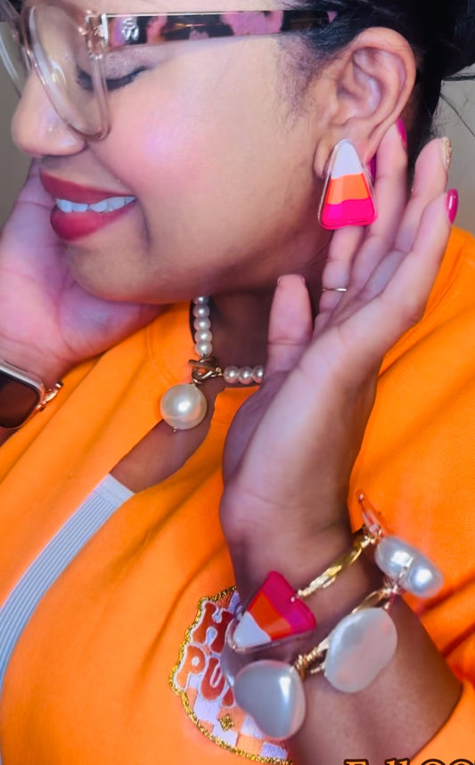 Pink Candy Corn Earring & Bracelet Set