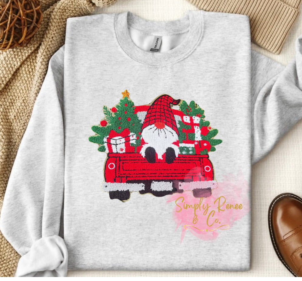 Gnome Christmas Tree Truck Chenille Patch Sweatshirt – Simply Renee & Co.