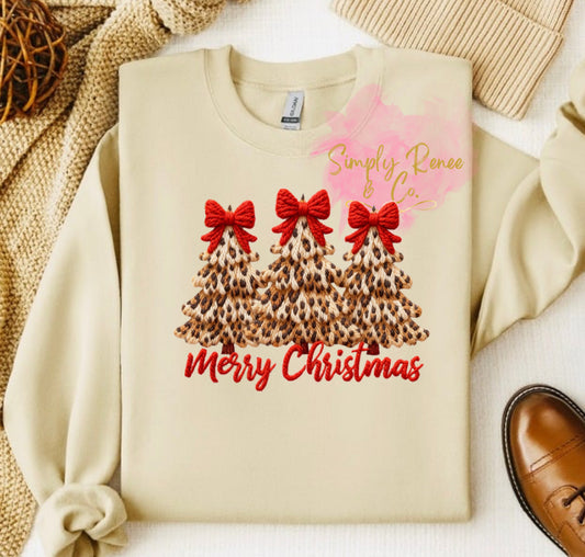 Leopard Christmas Trees Bow Sweatshirt
