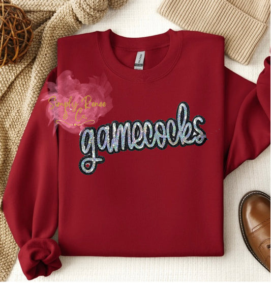 College Inspired Gamecock Mascot Sequin Sweatshirt