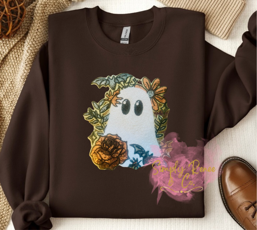 Sequin Floral Ghost Patch Sweatshirt