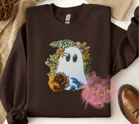 Sequin Floral Ghost Patch Sweatshirt