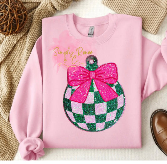 Pink & Green Glitter Ornament Holiday Sweatshirt