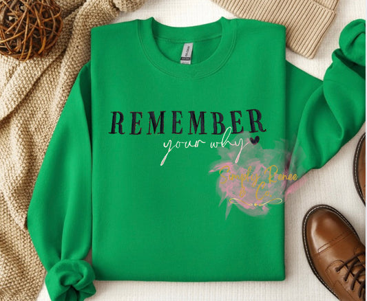 Remember Your Why Sweatshirt –  (Pre-order 14-21 days turnaround)