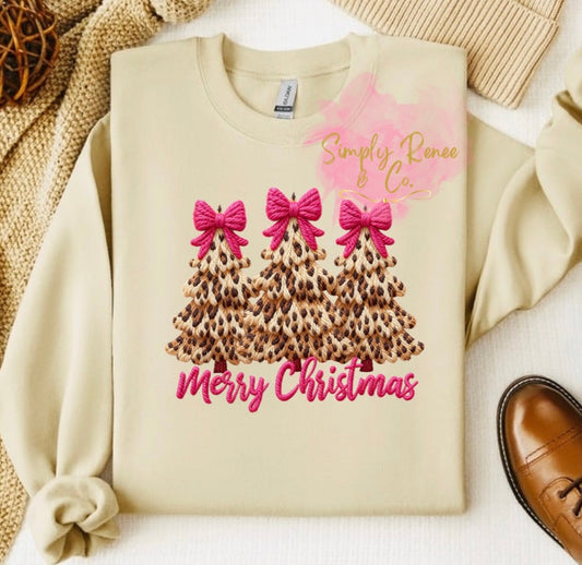 Leopard Christmas Trees Bow Sweatshirt