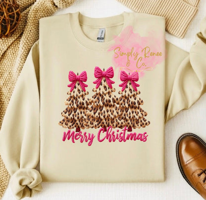 Leopard Christmas Trees Bow Sweatshirt