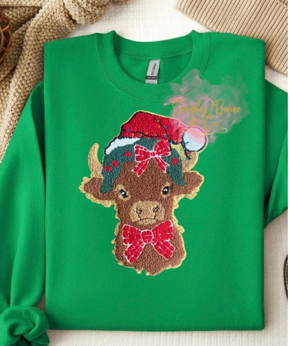 Holiday Highland Cow Chenille Sweatshirt