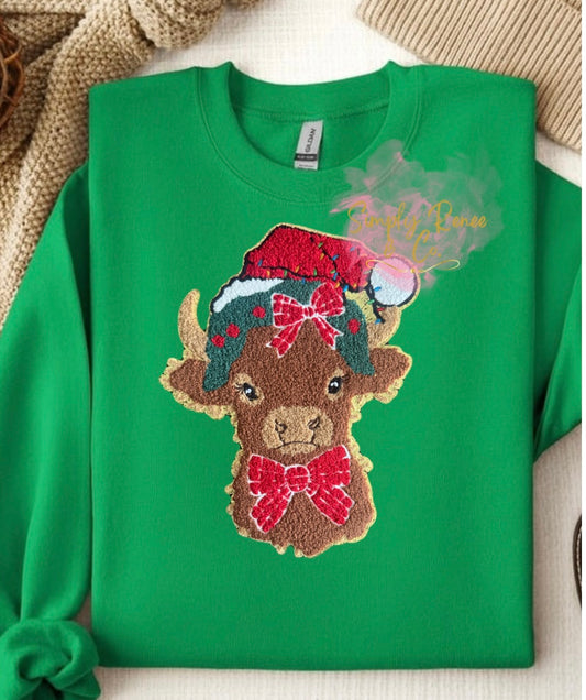 Holiday Highland Cow Chenille Sweatshirt