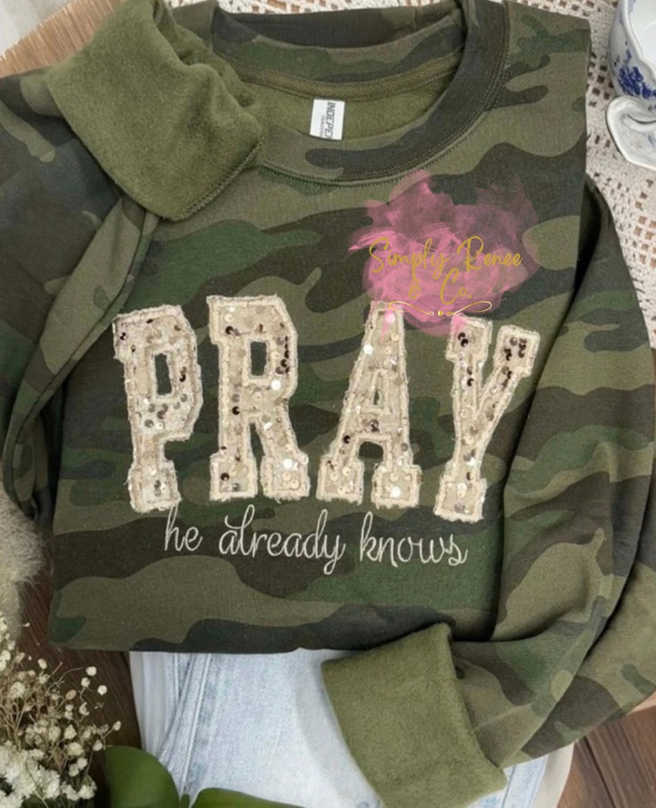 Pray… He Already Knows Velvet Sequin Embroidered Sweatshirt