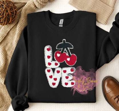 Cherry Love Chenille Patch Sweatshirt | Valentine’s Day Cozy Crewneck