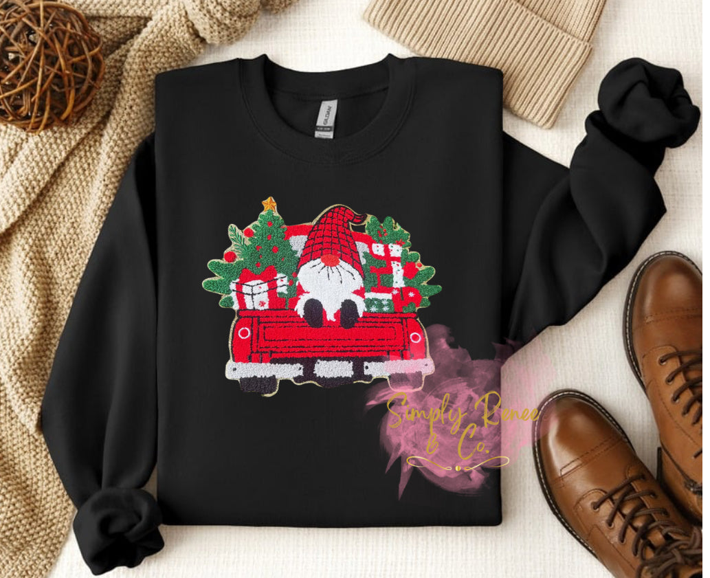 Gnome Christmas Tree Truck Chenille Patch Sweatshirt – Simply Renee & Co.