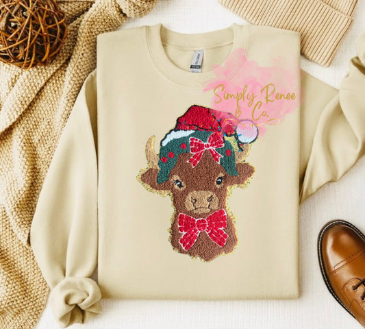 Holiday Highland Cow Chenille Sweatshirt