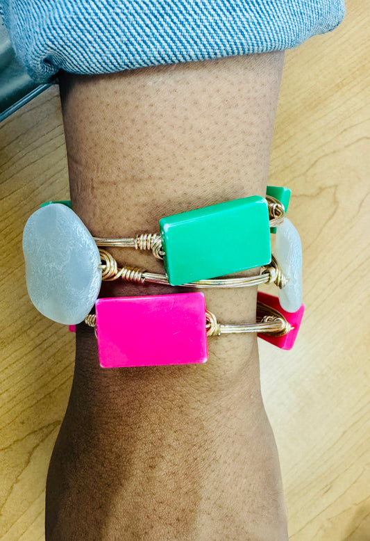 Pink and Green Bangle Bracelet Set